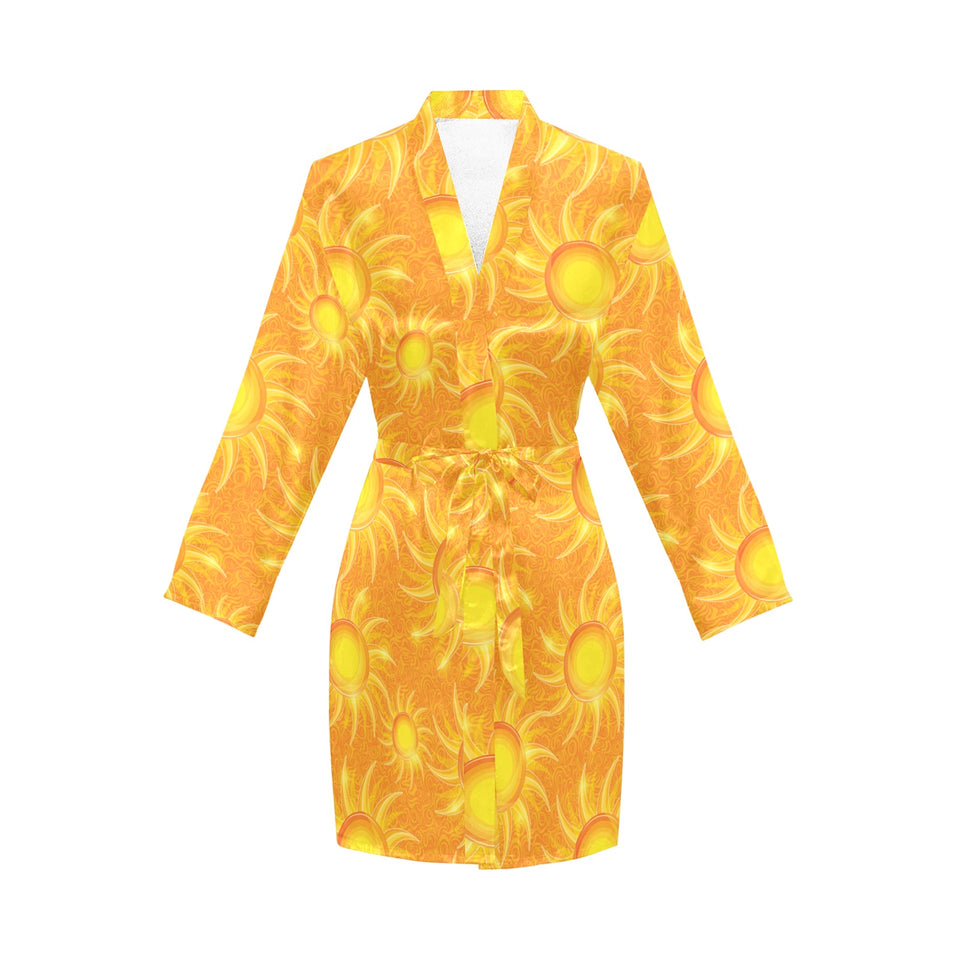 Sun orange background Women's Long Sleeve Belted Night Robe