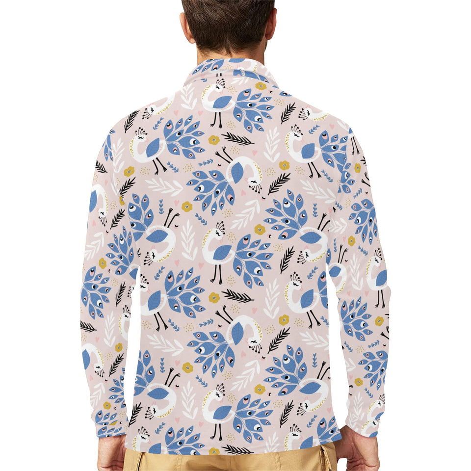 Cute peacock pattern Men's Long Sleeve Polo Shirt