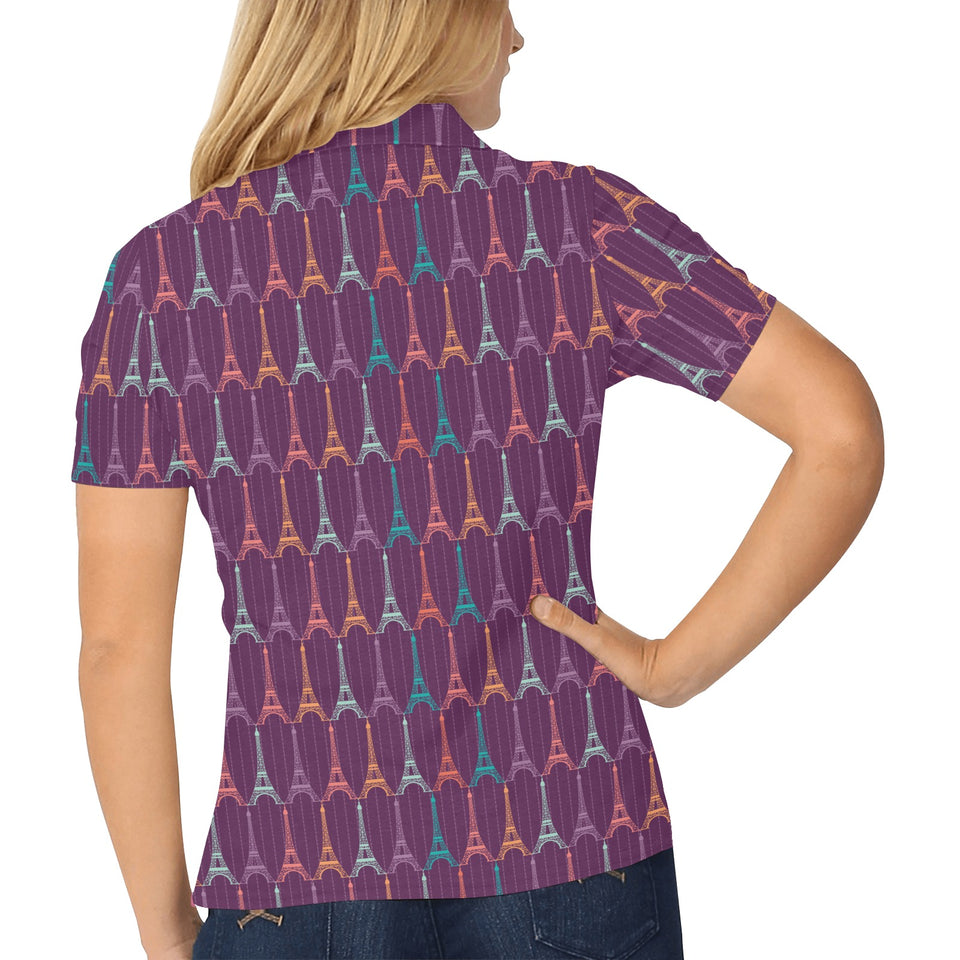 Eiffel Tower Pattern Print Design 05 Women's All Over Print Polo Shirt