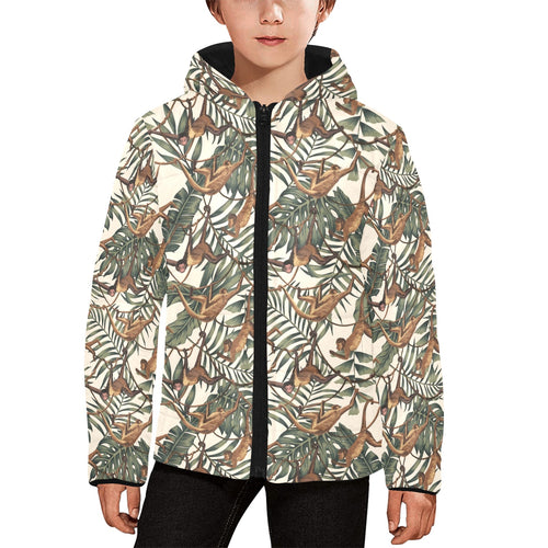 Monkey tropical leaves background Kids' Boys' Girls' Padded Hooded Jacket