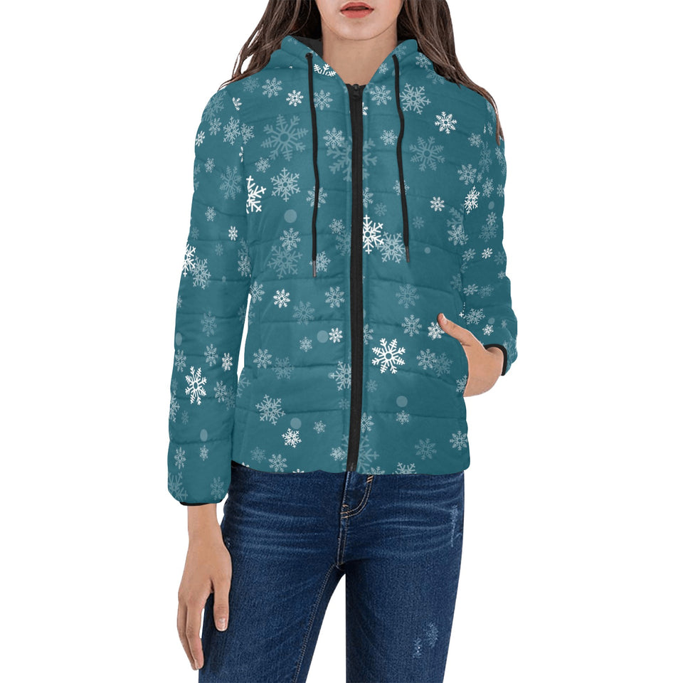 Snowflake pattern dark background Women's Padded Hooded Jacket