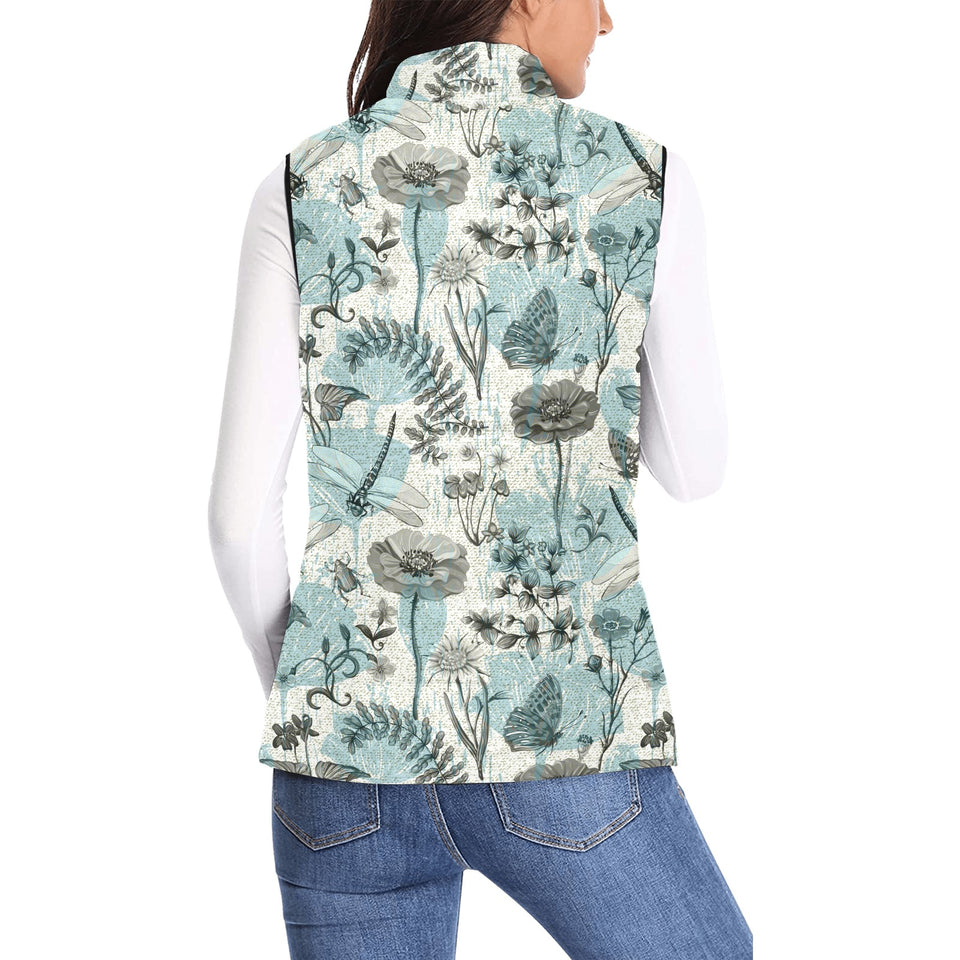 Dragonfly Butterfly Plants insect flower vintage s Women's Padded Vest