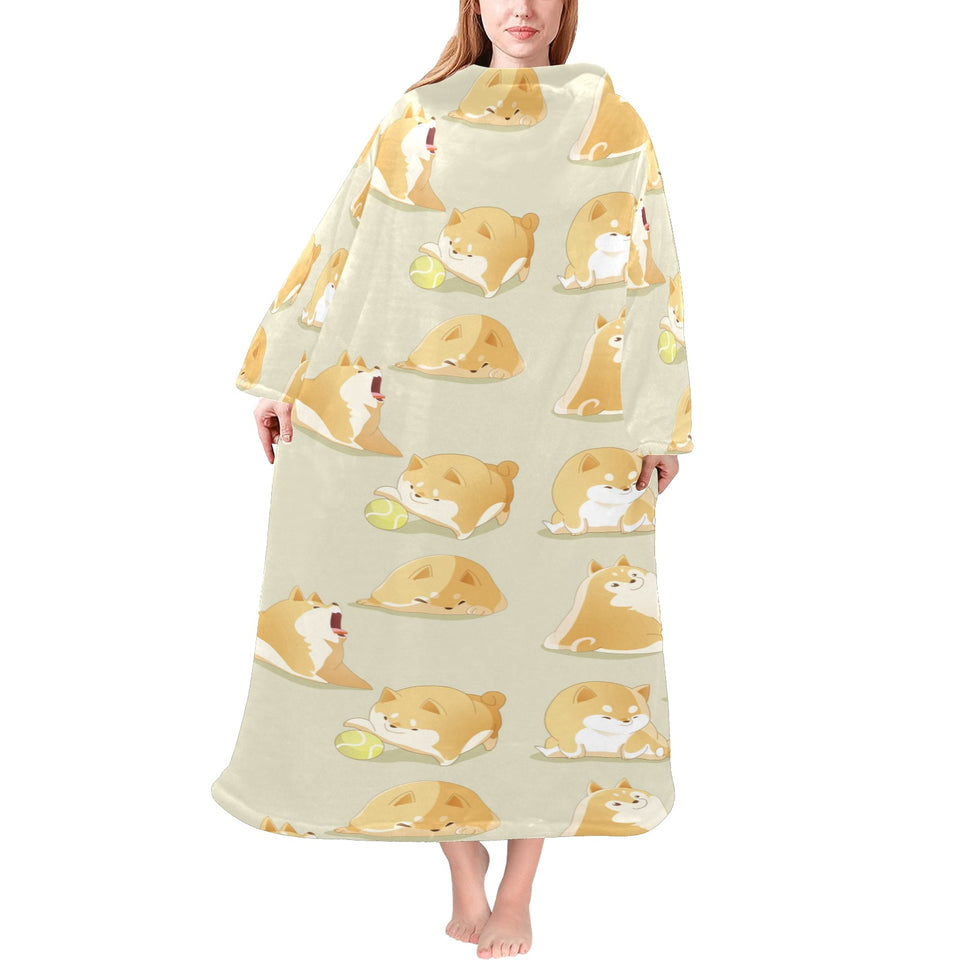 Cute fat shiba inu dog pattern Blanket Robe with Sleeves