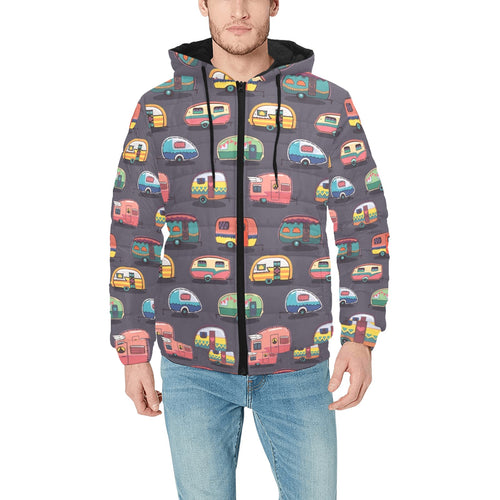 Camper Van Pattern Print Design 02 Men's Padded Hooded Jacket