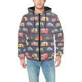 Camper Van Pattern Print Design 02 Men's Padded Hooded Jacket