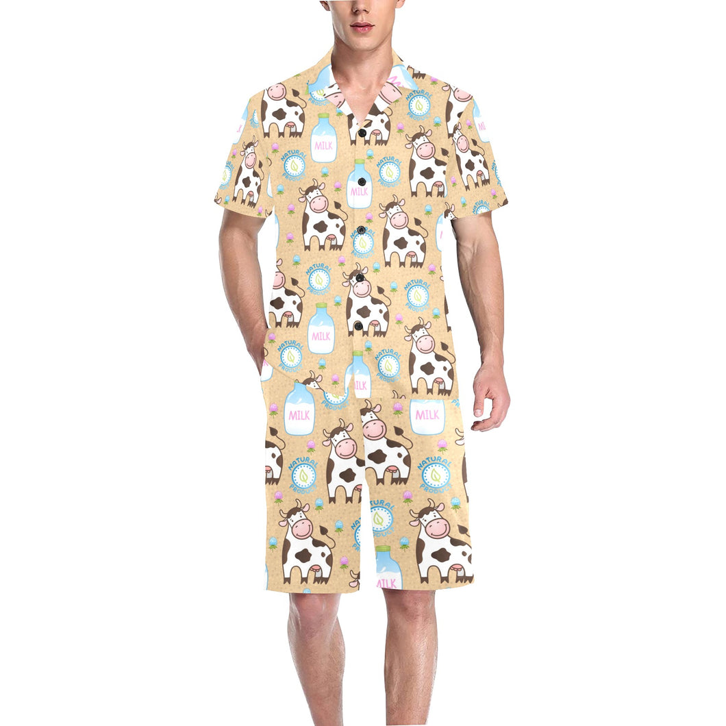 Cow bottle of milk pattern Men's V-Neck Short Pajama Set