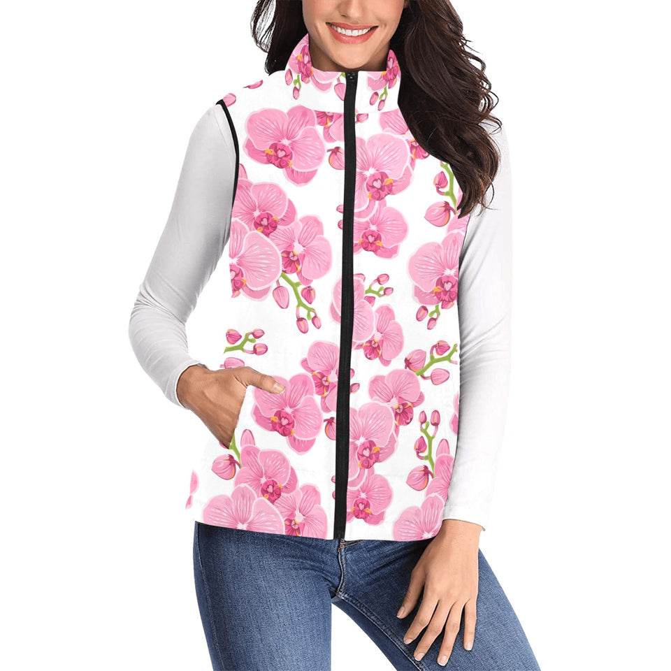 pink purple orchid pattern background Women's Padded Vest