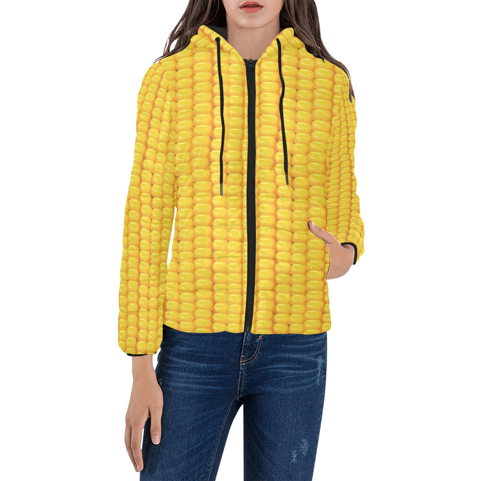Corn Pattern Print Design 04 Women's Padded Hooded Jacket