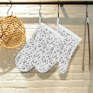 Music Notes Pattern Print Design 04 Heat Resistant Oven Mitts