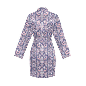 Indian Batik Style pattern Women's Long Sleeve Belted Night Robe