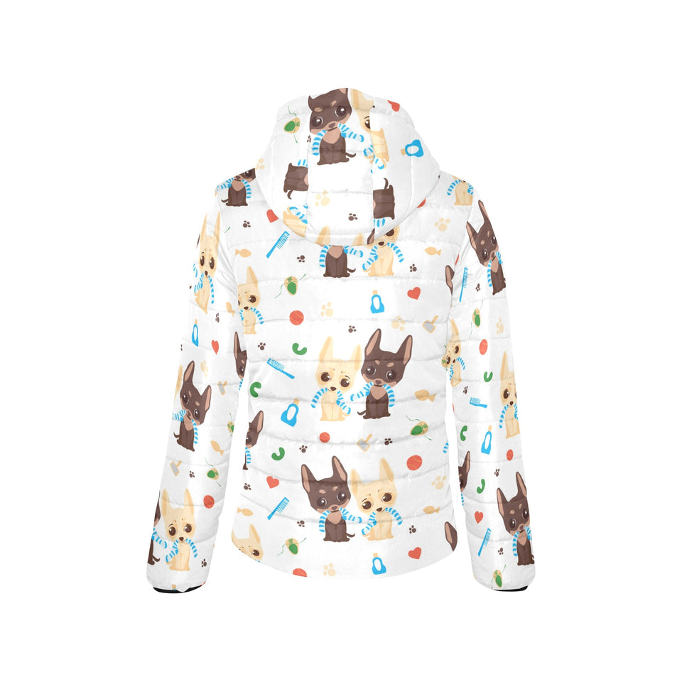 Cute Chihuahua dog pattern Women's Padded Hooded Jacket