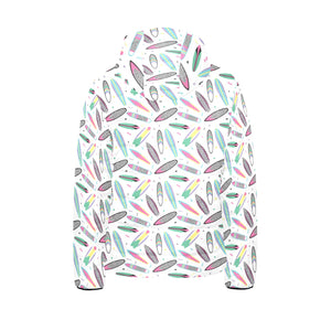 Surfboard Pattern Print Design 04 Kids' Boys' Girls' Padded Hooded Jacket