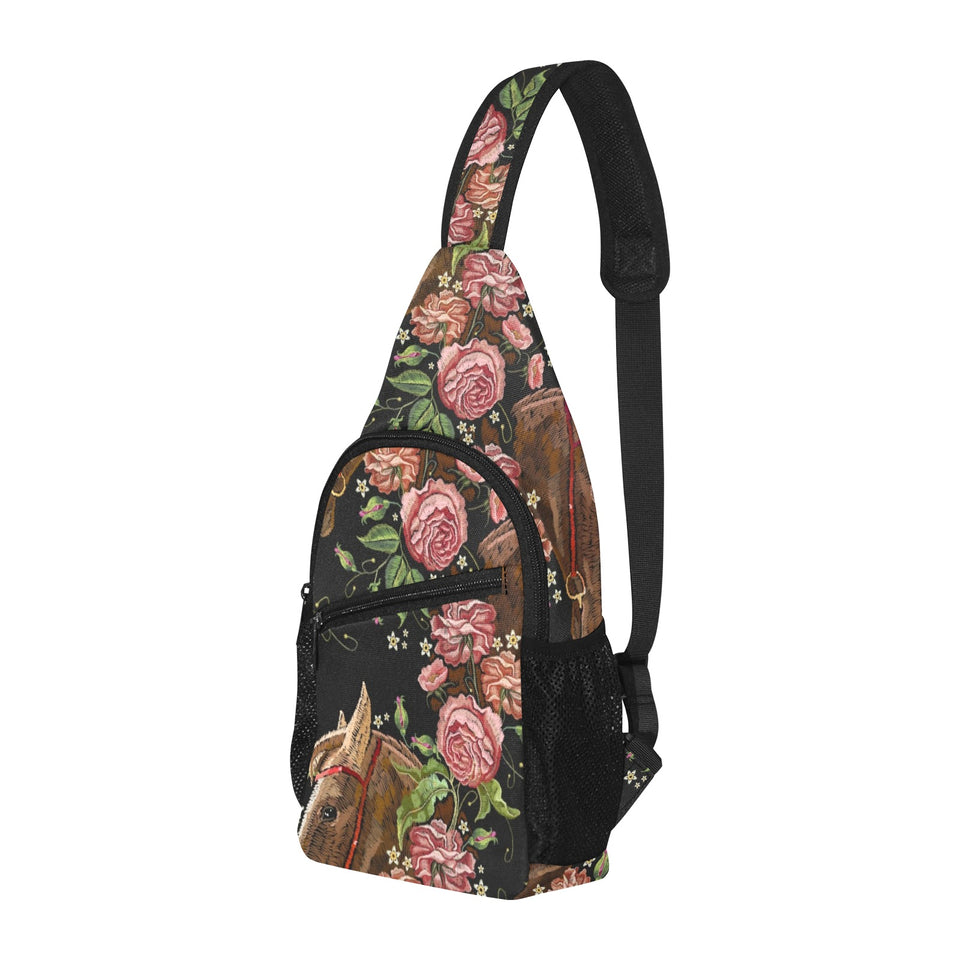 Horse head wild roses pattern All Over Print Chest Bag