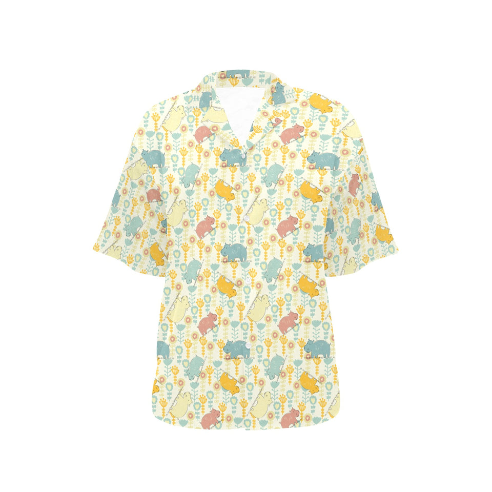 Hippopotamus Pattern Print Design 04 Women's All Over Print Hawaiian Shirt