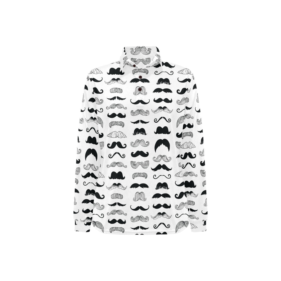 Mustache Beard Pattern Print Design 04 Women's Long Sleeve Polo Shirt