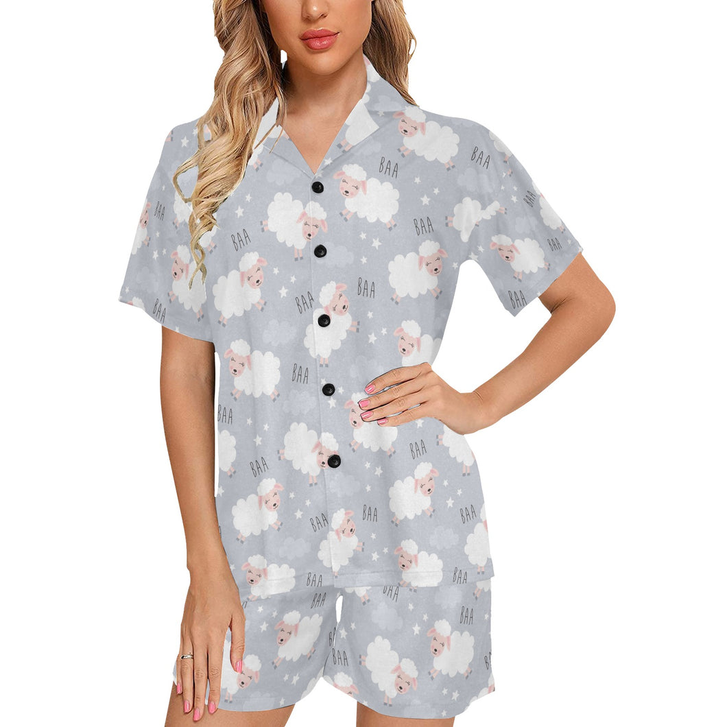 Sweet dreams sheep pattern Women's V-Neck Short Pajama Set