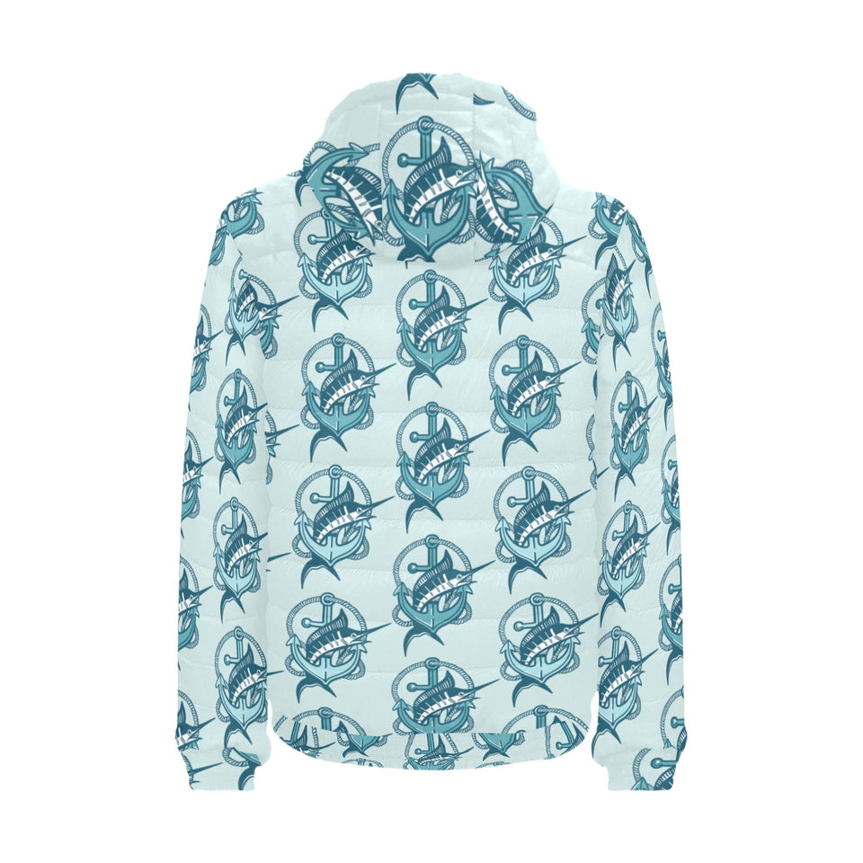 Swordfish Pattern Print Design 05 Men's Padded Hooded Jacket