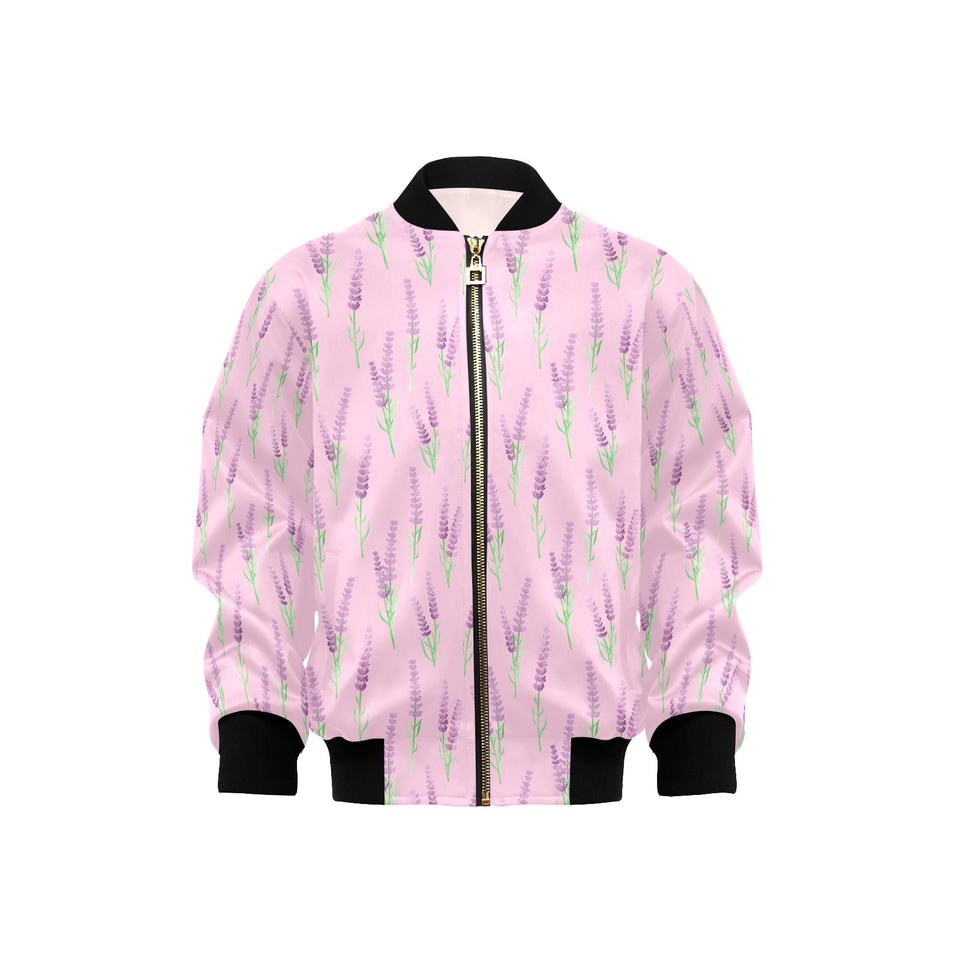 Lavender pattern pink background Kids' Boys' Girls' Bomber Jacket