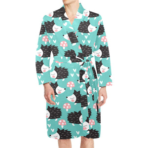 Hedgehog Pattern Print Design 03 Men's Long Sleeve Belted Night Robe
