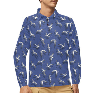 Seagull Pattern Print Design 03 Men's Long Sleeve Polo Shirt