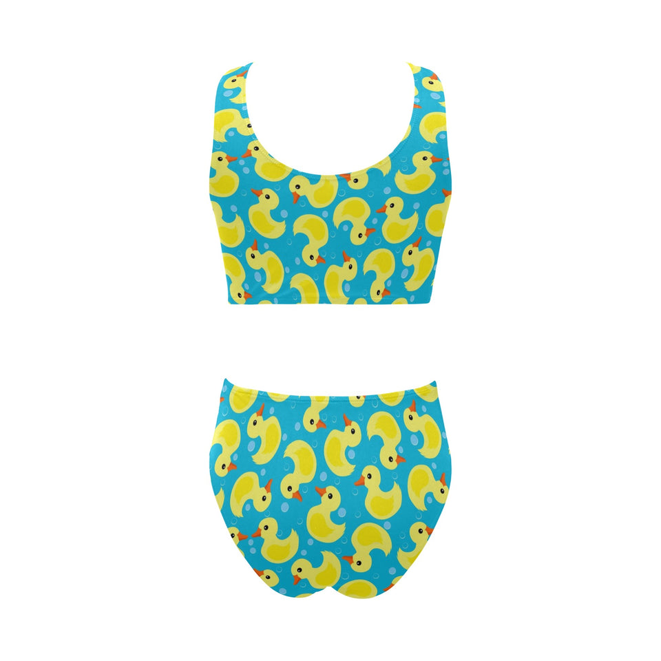 Duck Pattern Print Design 04 Chest Bowknot High Waisted Bikini Swimsuit