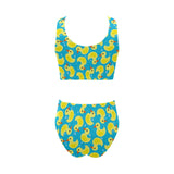 Duck Pattern Print Design 04 Chest Bowknot High Waisted Bikini Swimsuit