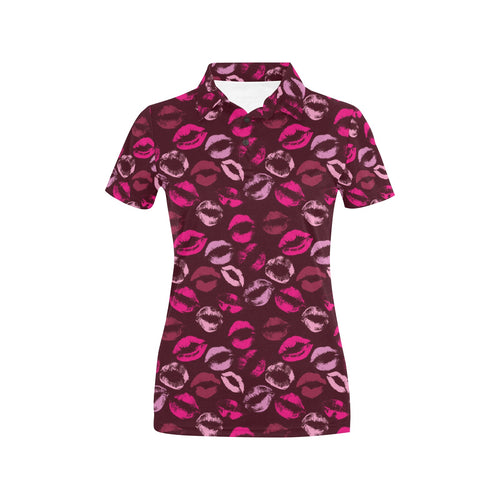 Lips Pattern Print Design 03 Women's All Over Print Polo Shirt