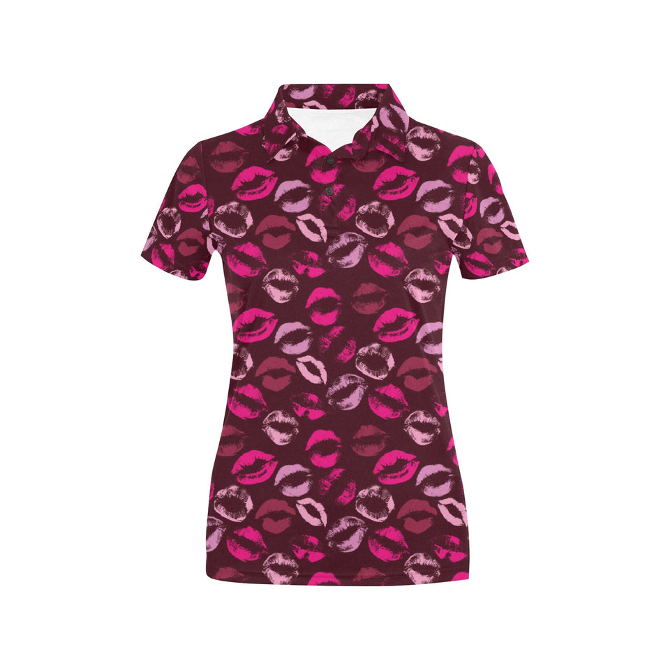 Lips Pattern Print Design 03 Women's All Over Print Polo Shirt