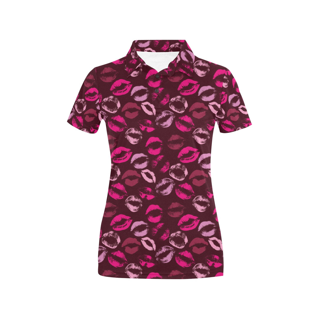Lips Pattern Print Design 03 Women's All Over Print Polo Shirt