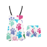 Dog Paws Pattern Print Design 01 Chest Sexy Pleated Two Piece Swim Dress