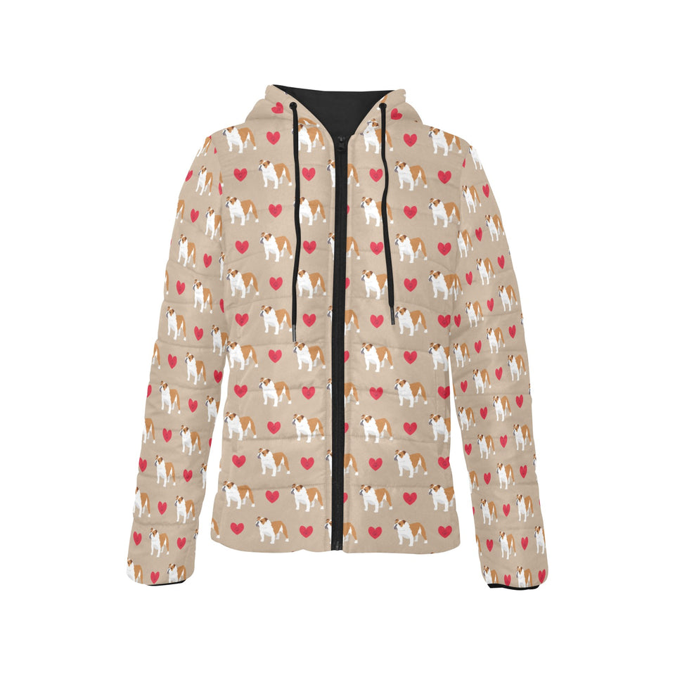 English Bulldog Pattern Print Design 05 Women's Padded Hooded Jacket