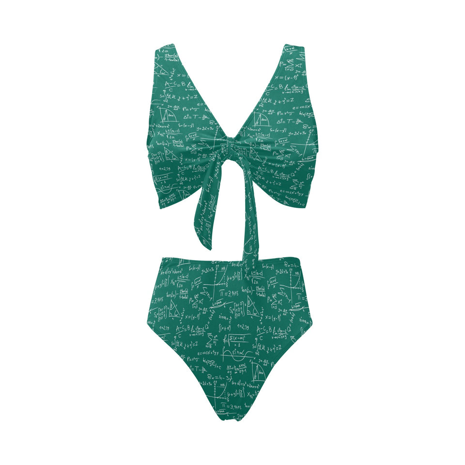 Math Pattern Print Design 01 Chest Bowknot High Waisted Bikini Swimsuit