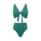 Math Pattern Print Design 01 Chest Bowknot High Waisted Bikini Swimsuit