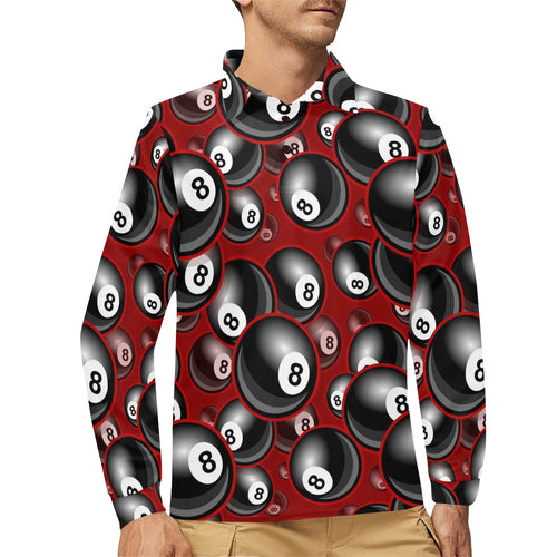 Billiard Ball Pattern Print Design 05 Men's Long Sleeve Polo Shirt