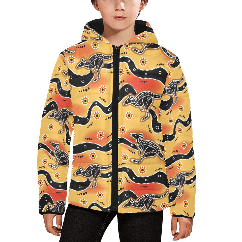 Kangaroo Australian aboriginal art pattern Kids' Boys' Girls' Padded Hooded Jacket