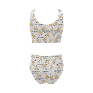 Greyhound Pattern Print Design 03 Chest Bowknot High Waisted Bikini Swimsuit