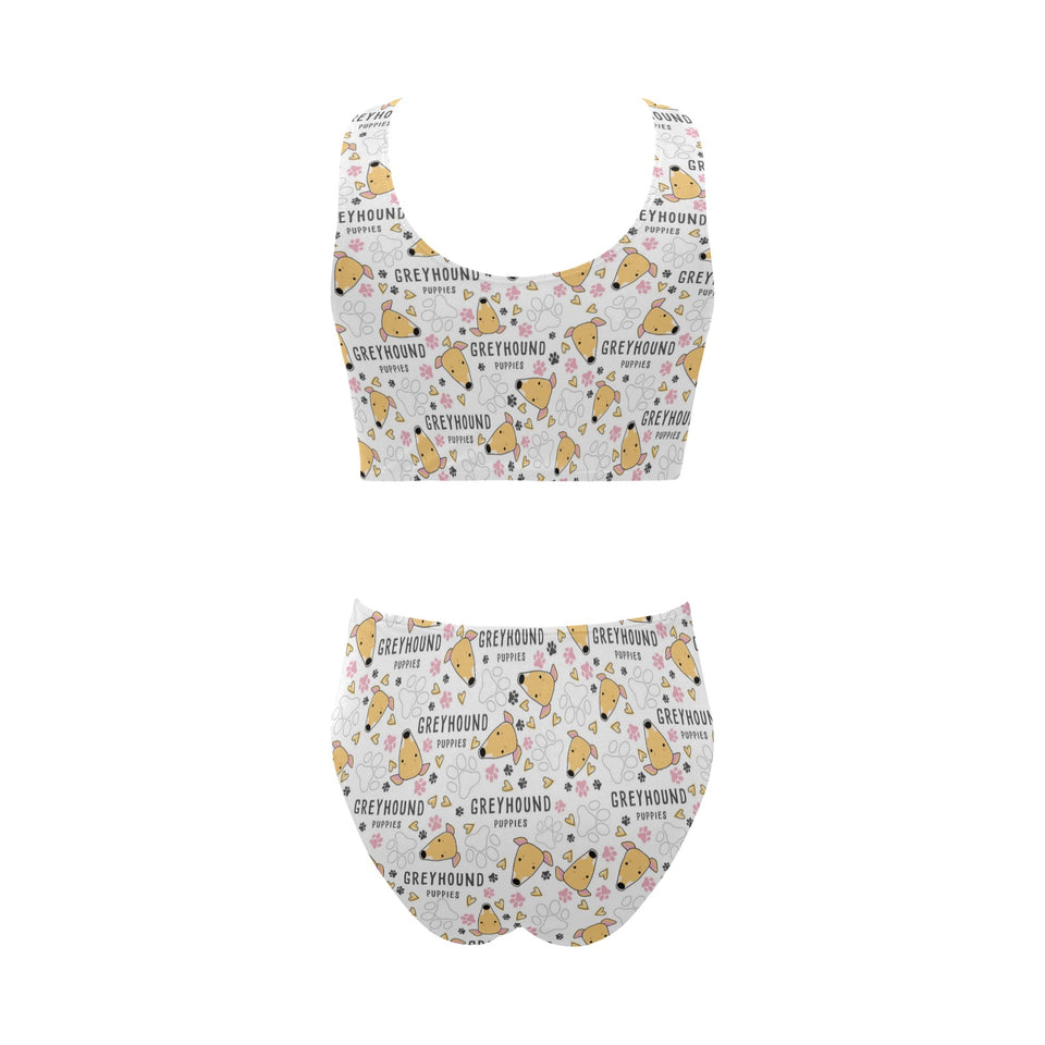 Greyhound Pattern Print Design 03 Chest Bowknot High Waisted Bikini Swimsuit