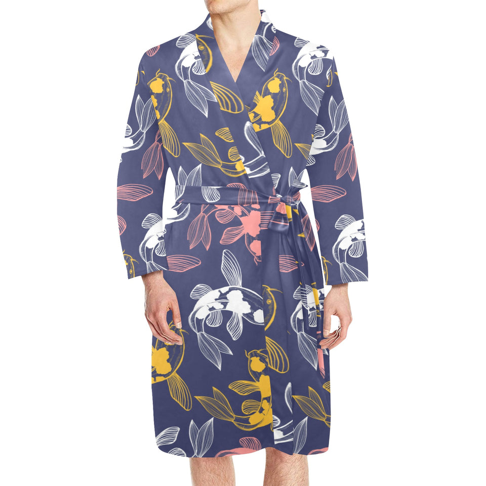 Koi Fish Carp Fish pattern Men's Long Sleeve Belted Night Robe