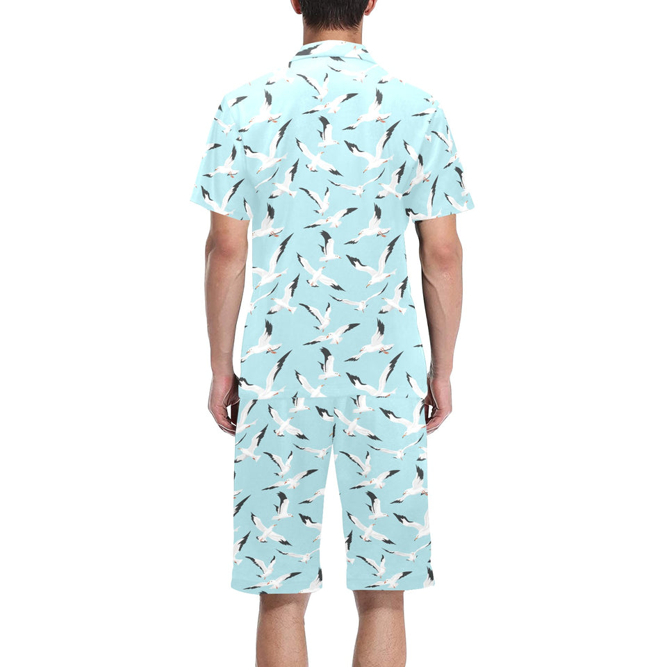 Seagull Pattern Print Design 01 Men's V-Neck Short Pajama Set
