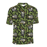 Cute sloths tropical palm leaves black background Men's All Over Print Polo Shirt