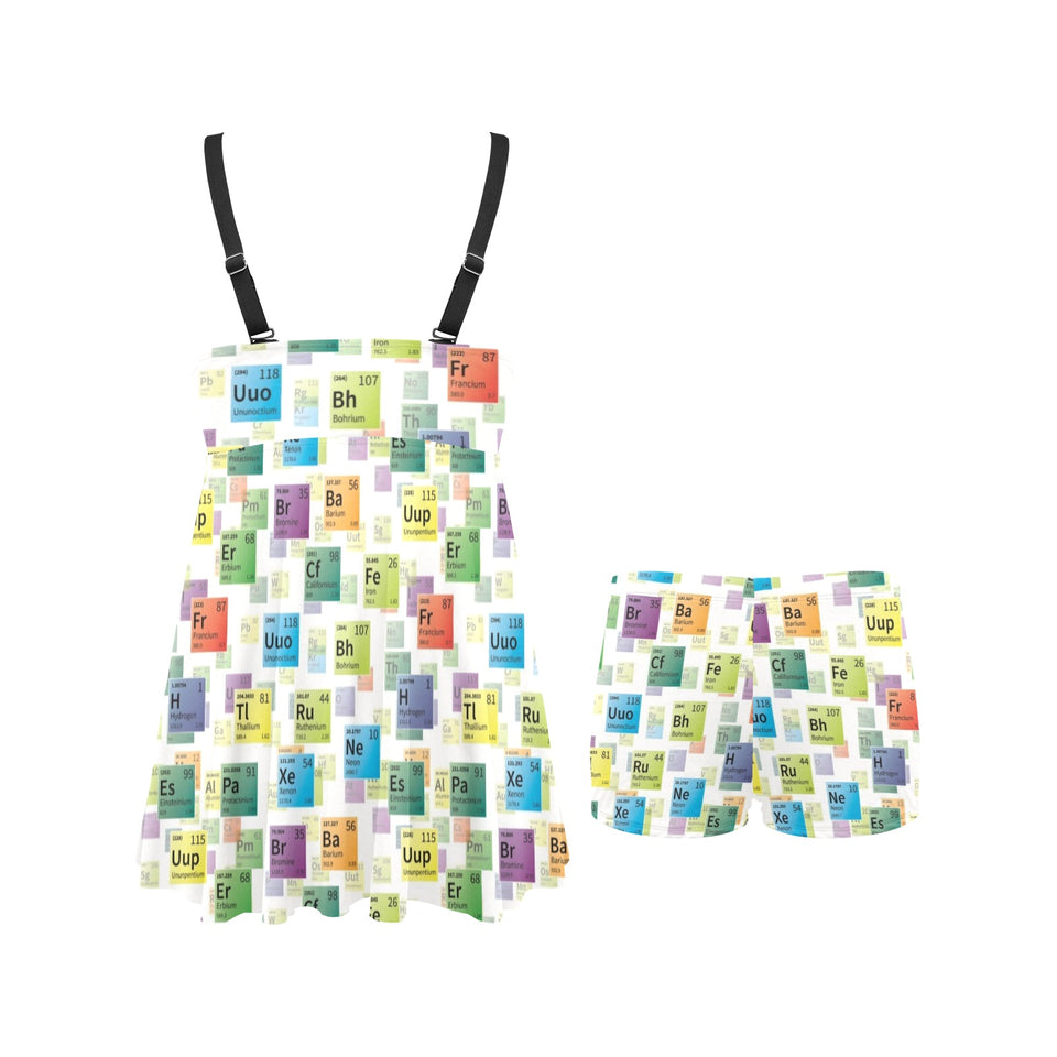 Chemistry Periodic Table Pattern Print Design 05 Chest Sexy Pleated Two Piece Swim Dress
