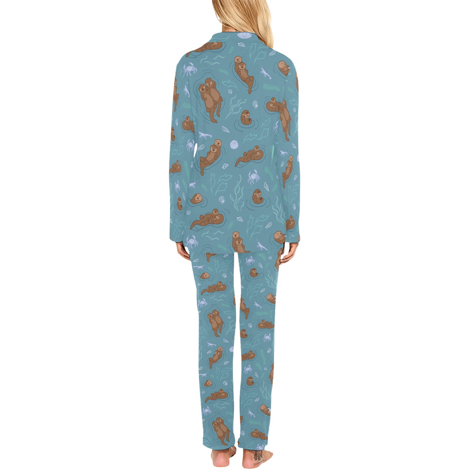 Sea otters pattern Women's Long Pajama Set