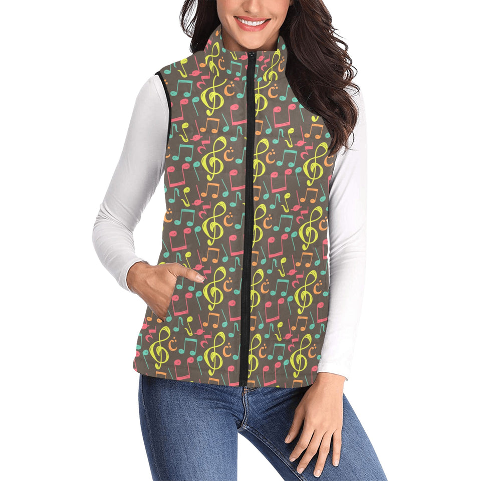 Music Notes Pattern Print Design 05 Women's Padded Vest