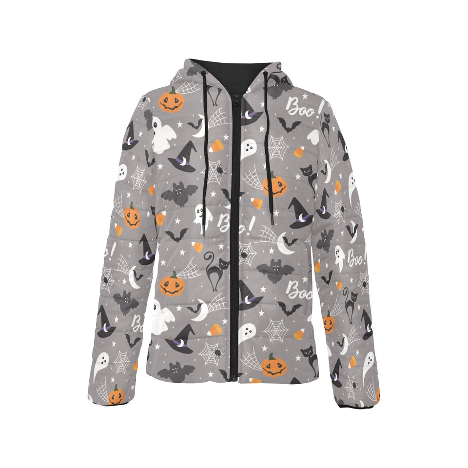 Halloween design pattern Women's Padded Hooded Jacket