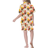 Colorful Maneki neko cat pattern Kids' Boys' Girls' V-Neck Short Pajama Set