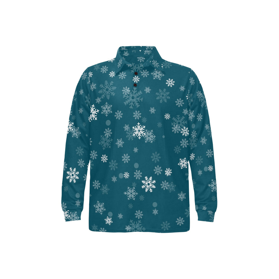 Snowflake pattern dark background Men's Long Sleeve Polo Shirt