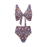 Goldfish Pattern Print Design 04 Chest Bowknot High Waisted Bikini Swimsuit