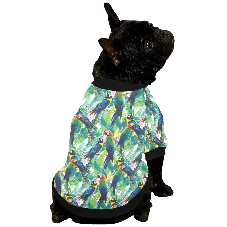 Colorful parrot exotic flower leaves All Over Print Pet Dog Round Neck Fuzzy Shirt