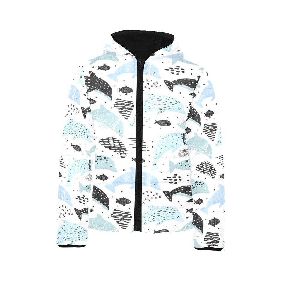 Cute dolphins Childish Style pattern Kids' Boys' Girls' Padded Hooded Jacket