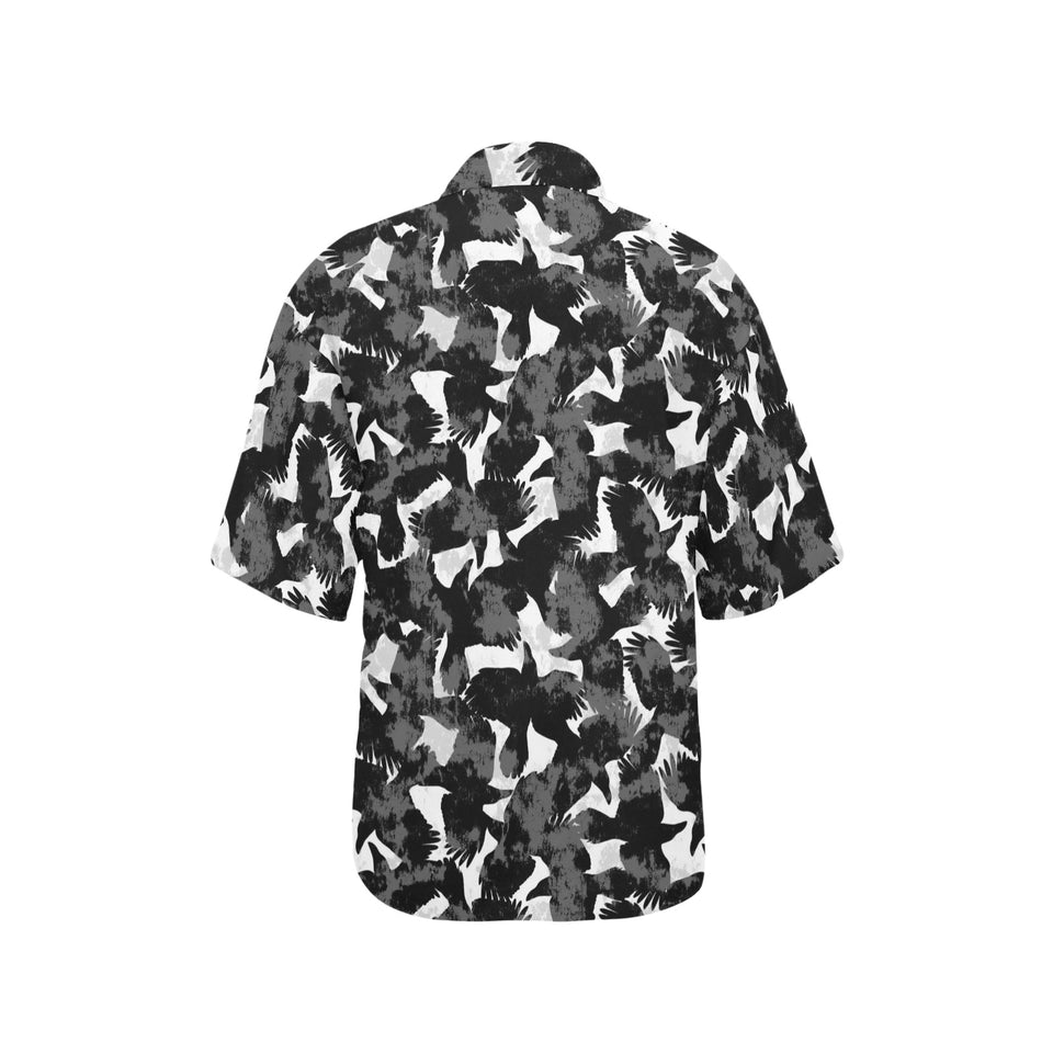 Crow illustration pattern Women's All Over Print Hawaiian Shirt